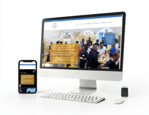 Responsive website design, optimized for mobiles and computers, displaying the Power Team website.