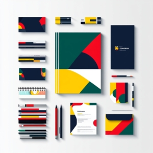 A vibrant set of stationery items displaying various shapes, including colorful pens, notebooks, and sticky notes.